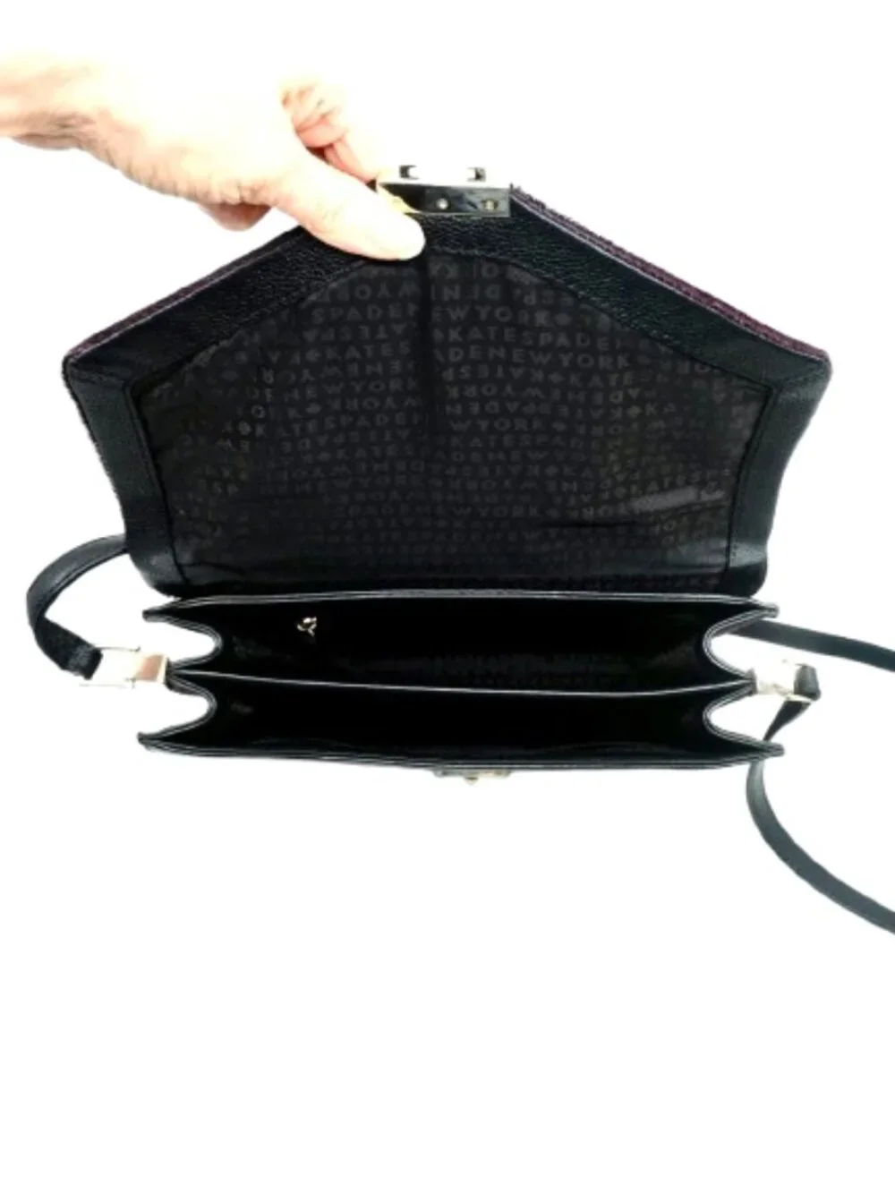 KATE SPADE~SAYRA Hyde Place~BLACK LEATHER PURPLE CALF HAIR CROSSBODY BAG
